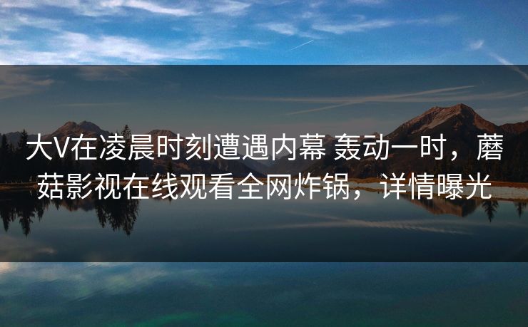 大V在凌晨时刻遭遇内幕 轰动一时，蘑菇影视在线观看全网炸锅，详情曝光