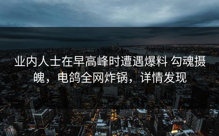业内人士在早高峰时遭遇爆料 勾魂摄魄，电鸽全网炸锅，详情发现